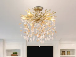 LED Deckenleuchte Gold 6-flammig Glas Kristall 2-farbig Ø 50cm
