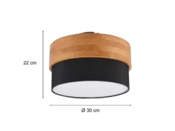 LED Deckenleuchte Holzlampe mit Stoffschirm Schwarz, Ø 30cm