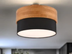 LED Deckenleuchte Holzlampe mit Stoffschirm Schwarz, Ø 30cm