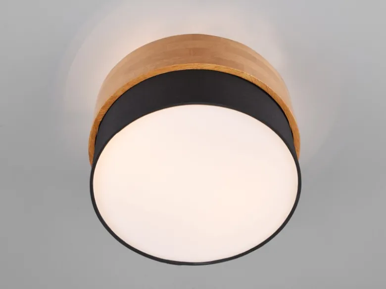 LED Deckenleuchte Holzlampe mit Stoffschirm Schwarz, Ø 30cm