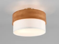 LED Deckenleuchte Holzlampe mit Stoffschirm Weiß, Ø 30cm