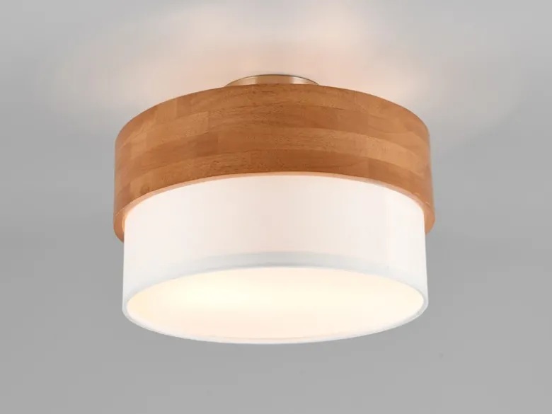 LED Deckenleuchte Holzlampe mit Stoffschirm Weiß, Ø 30cm