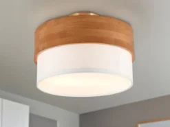 LED Deckenleuchte Holzlampe mit Stoffschirm Weiß, Ø 30cm