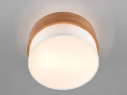 LED Deckenleuchte Holzlampe mit Stoffschirm Weiß, Ø 30cm