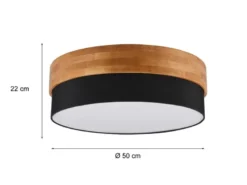 LED Deckenleuchte Holzlampe mit Stoffschirm Schwarz, Ø 50cm