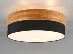 LED Deckenleuchte Holzlampe mit Stoffschirm Schwarz, Ø 50cm