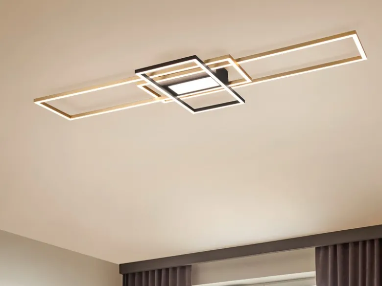 LED Deckenleuchte IRVINE Schwarz Gold mit Fernbedienung, extra hell Breite 105cm