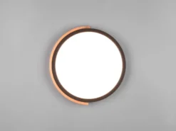 LED Deckenleuchte JANO rund Schwarz mit Holz, 3 Stufen Dimmer, Ø 31cm
