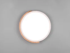LED Deckenleuchte JANO rund Weiß mit Holz, 3 Stufen Dimmer, Ø31cm