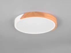 LED Deckenleuchte JANO rund Weiß mit Holz, 3 Stufen Dimmer, Ø31cm