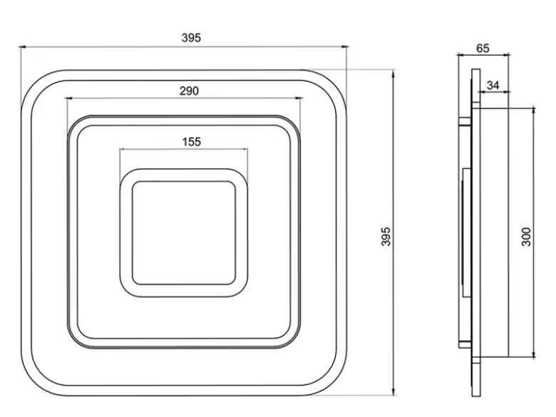 LED Deckenleuchte JORA flach & hell mit Fernbedienung dimmbar, Quadrat 39cm