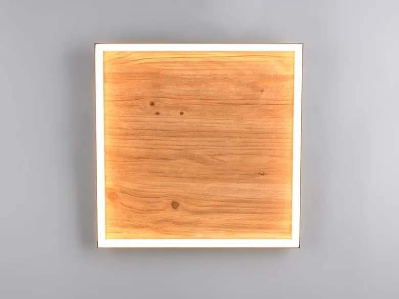 LED Deckenleuchte KALEA aus Naturholz flach & dimmbar, Quadrat 45cm
