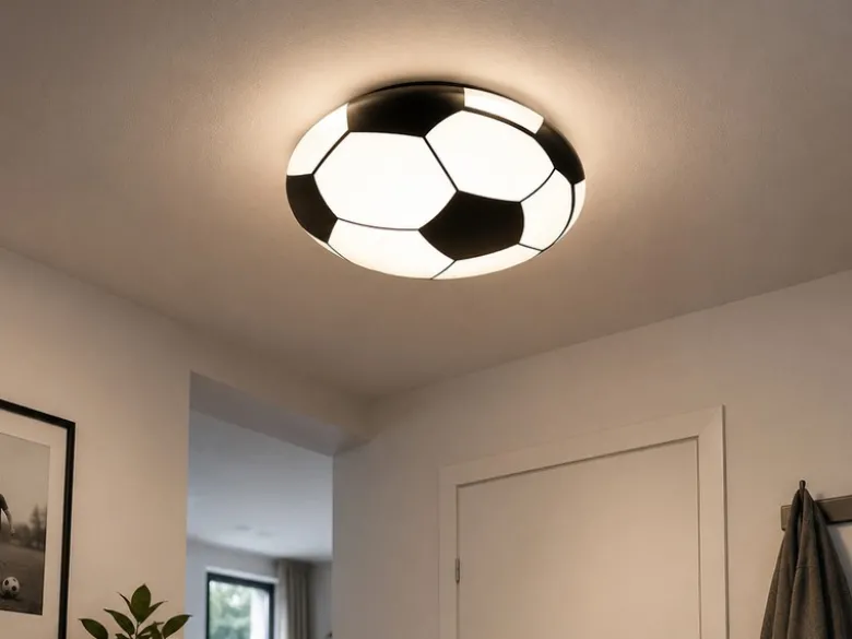 LED Deckenleuchte KLOPPI Schwarz/Weiß Fussball Design, Ø 36cm