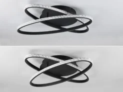 LED Deckenleuchte LANE dimmbar, Kristall Ringe oval schwenkbar Schwarz, Ø 58cm