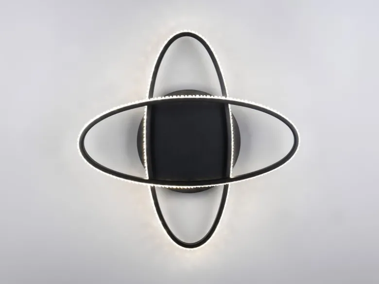 LED Deckenleuchte LANE dimmbar, Kristall Ringe oval schwenkbar Schwarz, Ø 58cm