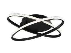 LED Deckenleuchte LANE dimmbar, Kristall Ringe oval schwenkbar Schwarz, Ø 58cm