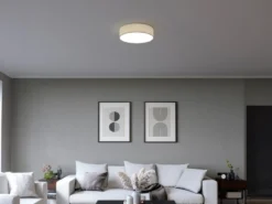 LED Deckenleuchte Leinenstoff / Abdeckung satiniert, Ø 40cm