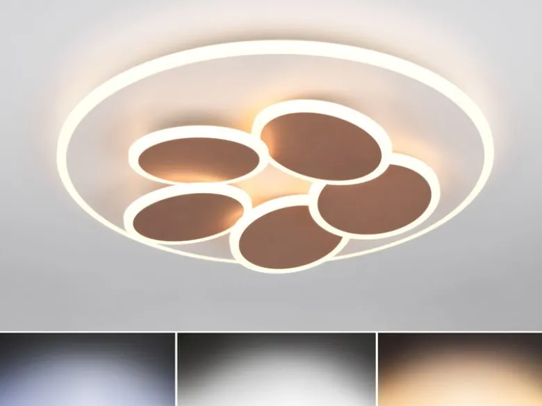 LED Deckenleuchte MANDALA Grau Braun mit Fernbedienung dimmbar, Tageslicht Ø49cm