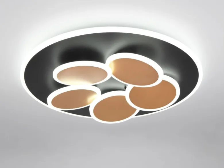 LED Deckenleuchte MANDALA Schwarz Gold mit Fernbedienung & Tageslicht Ø 49cm