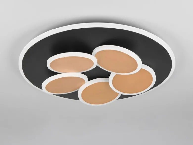 LED Deckenleuchte MANDALA Schwarz Gold mit Fernbedienung & Tageslicht Ø 49cm