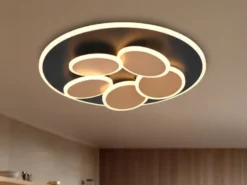LED Deckenleuchte MANDALA Schwarz Gold mit Fernbedienung & Tageslicht Ø 49cm