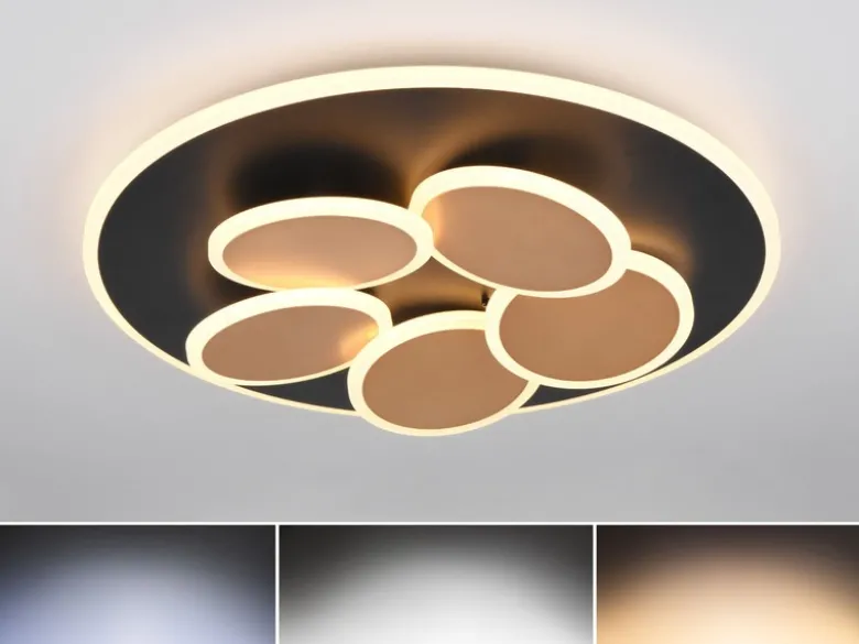 LED Deckenleuchte MANDALA Schwarz Gold mit Fernbedienung & Tageslicht Ø 49cm