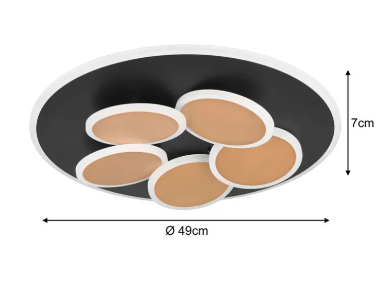 LED Deckenleuchte MANDALA Schwarz Gold mit Fernbedienung & Tageslicht Ø 49cm