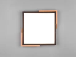 LED Deckenleuchte META eckig Schwarz mit Holz, 3 Stufen Dimmer, Quadrat 31cm