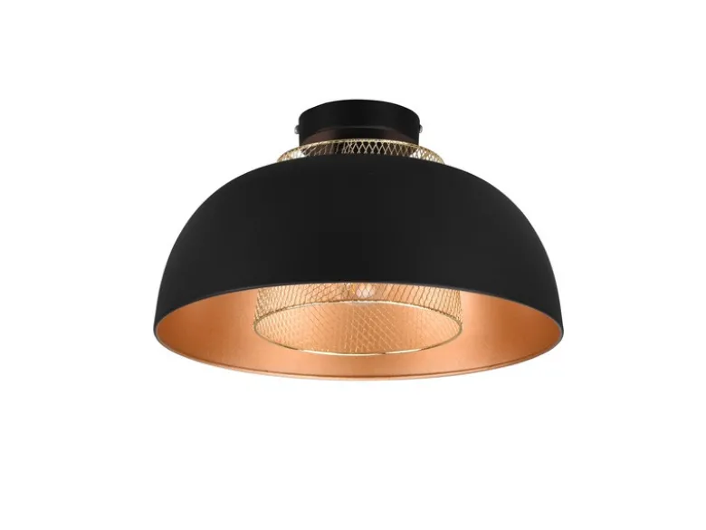 LED Deckenleuchte Metall Schwarz Gold mit Drahtgeflecht, Ø 35cm