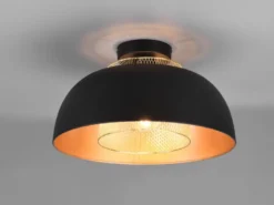 LED Deckenleuchte Metall Schwarz Gold mit Drahtgeflecht, Ø 35cm