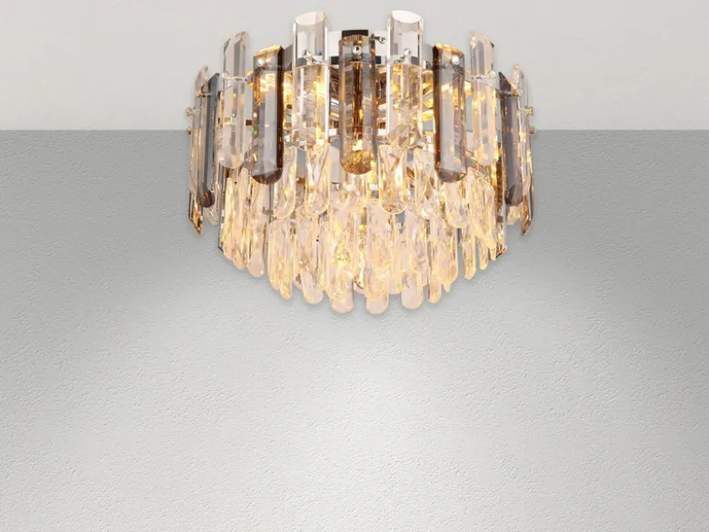 LED Deckenleuchte mit Acryl Kristallen und Rauchglas Stäben, Ø 39cm