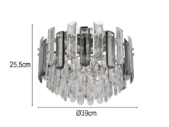 LED Deckenleuchte mit Acryl Kristallen und Rauchglas Stäben, Ø 39cm