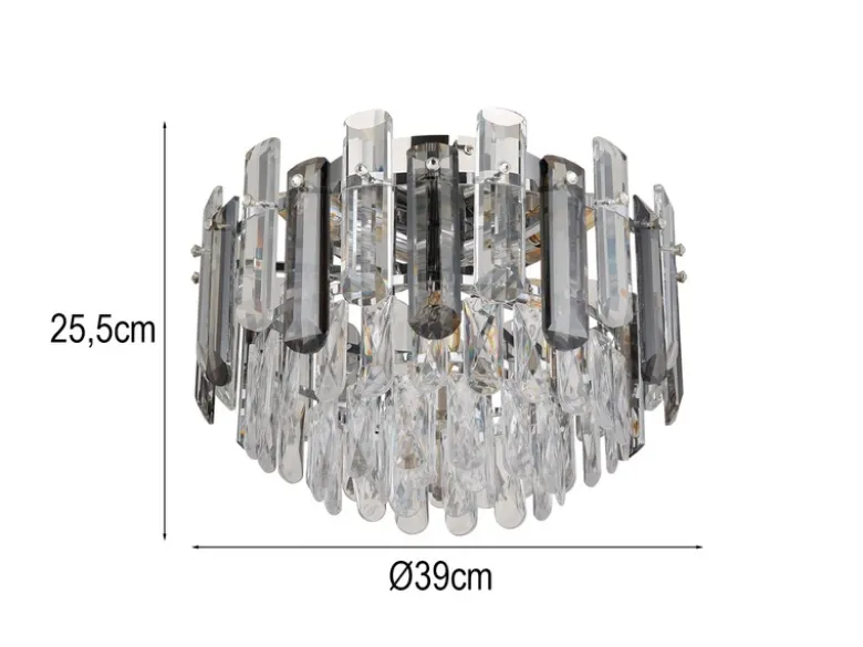 LED Deckenleuchte mit Acryl Kristallen und Rauchglas Stäben, Ø 39cm