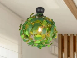 LED Deckenleuchte mit Blätter Lampenschirm in Grün, Ø 38cm