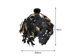 LED Deckenleuchte mit Blätter Lampenschirm Schwarz Gold, Ø 38cm