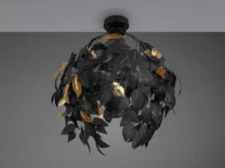 LED Deckenleuchte mit Blätter Lampenschirm Schwarz Gold, Ø 38cm