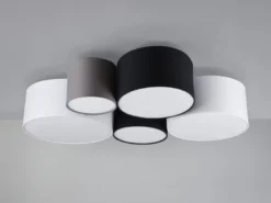 LED Deckenleuchte mit fünf Stoffschirmen mehrfarbig, Breite 90cm