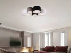 LED Deckenleuchte mit fünf Stoffschirmen mehrfarbig, Breite 90cm