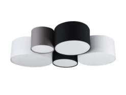 LED Deckenleuchte mit fünf Stoffschirmen mehrfarbig, Breite 90cm