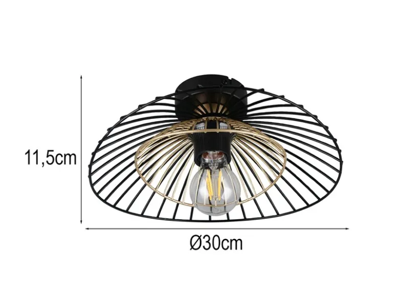 LED Deckenleuchte mit Gitter Lampenschirm Schwarz Gold, Ø 30cm