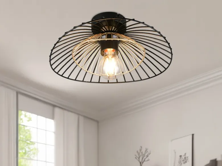 LED Deckenleuchte mit Gitter Lampenschirm Schwarz Gold, Ø 30cm