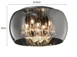 LED Deckenleuchte mit Glas Chrom in Rauchglas Optik & Kristallbehang Ø 40cm