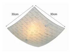 LED Deckenleuchte mit Glasschirm Weiß & Schriftdekor, Quadrat 30cm