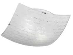 LED Deckenleuchte mit Glasschirm Weiß & Schriftdekor, Quadrat 40cm