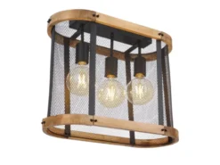 LED Deckenleuchte mit Holz & Gitter Schwarz 3-flammig, Breite 45cm