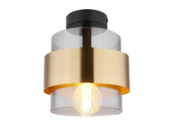 LED Deckenleuchte mit Rauchglas Lampenschirm Messingring, Ø 18cm