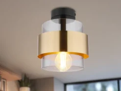 LED Deckenleuchte mit Rauchglas Lampenschirm Messingring, Ø 18cm