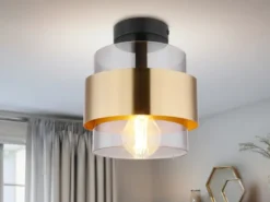 LED Deckenleuchte mit Rauchglas Lampenschirm Messingring, Ø 18cm