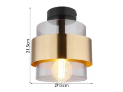 LED Deckenleuchte mit Rauchglas Lampenschirm Messingring, Ø 18cm