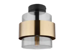 LED Deckenleuchte mit Rauchglas Lampenschirm Messingring, Ø 18cm